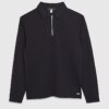 Marinblå slim fit-polotröja med texturerad dragkedja