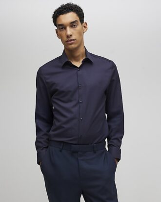 Marinblå slim fit premium formell skjorta