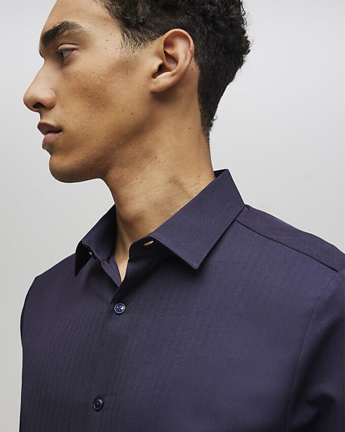 Marinblå slim fit premium formell skjorta
