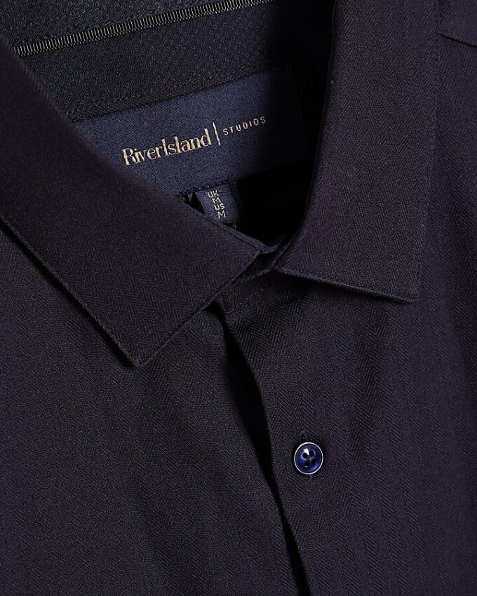 Marinblå slim fit premium formell skjorta