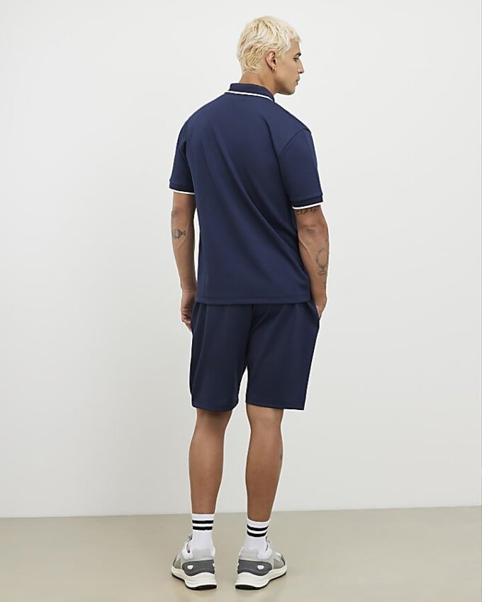 Marinblå slim fit-shorts med texturerad kant