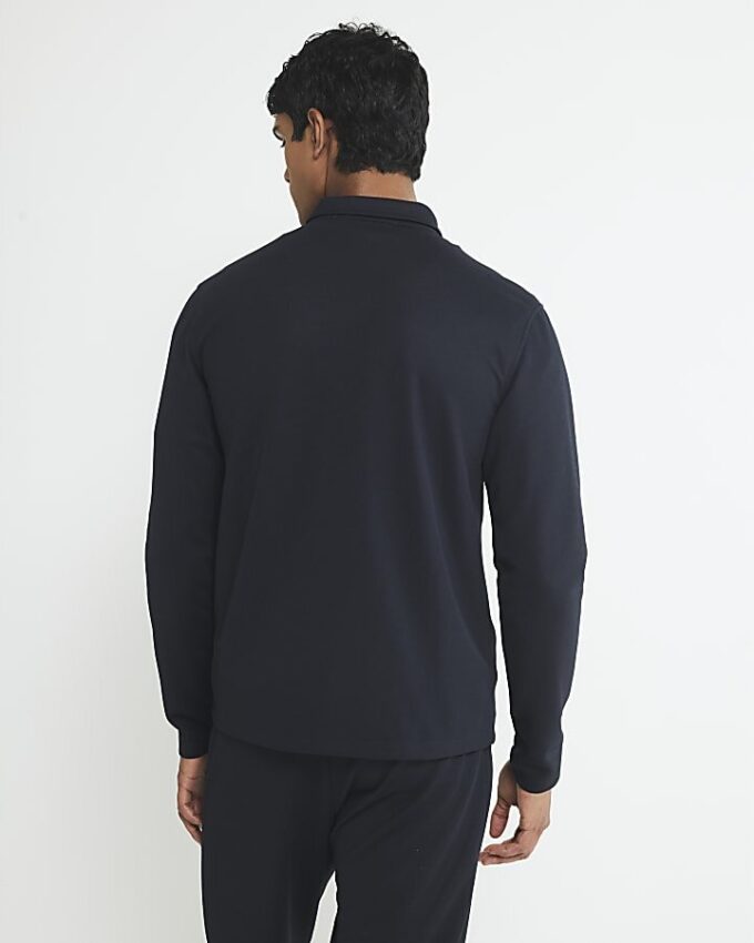 Marinblå slim fit-skjorta med dubbla fickor Marinblå slim fit-skjorta med dubbla fickor