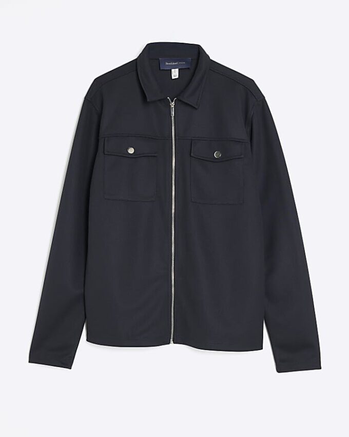 Marinblå slim fit-skjorta med dubbla fickor Marinblå slim fit-skjorta med dubbla fickor
