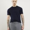 Marinblå slim fit-stickad T-shirt