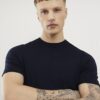 Marinblå slim fit-stickad T-shirt