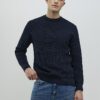 Marinblå slim fit-tröja i våffelstickad trikå