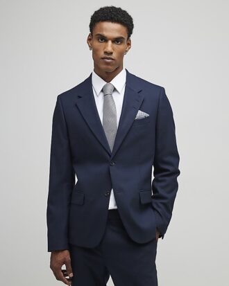 Marinblå stretchig slim fit-kostymjacka