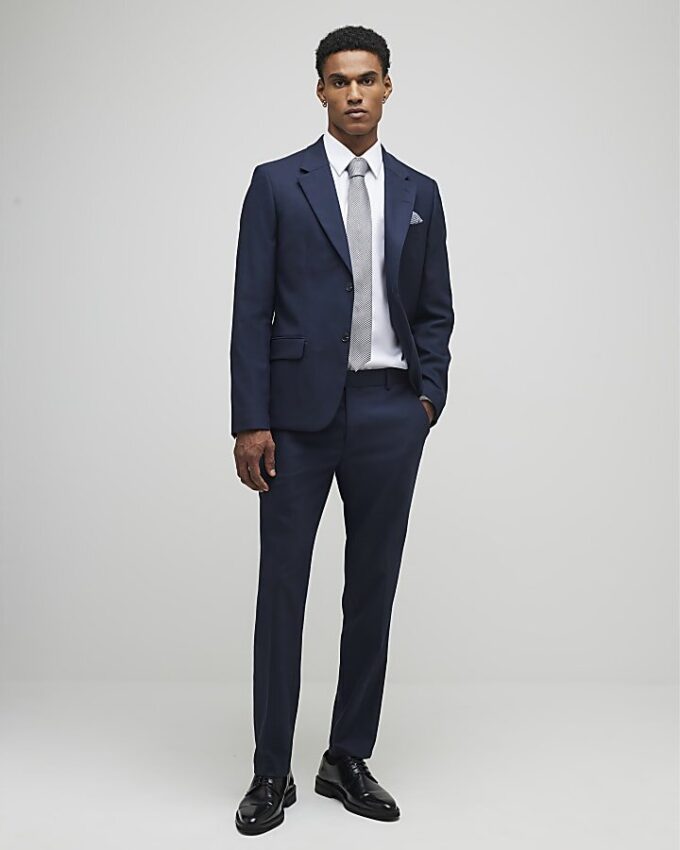 Marinblå stretchig slim fit-kostymjacka