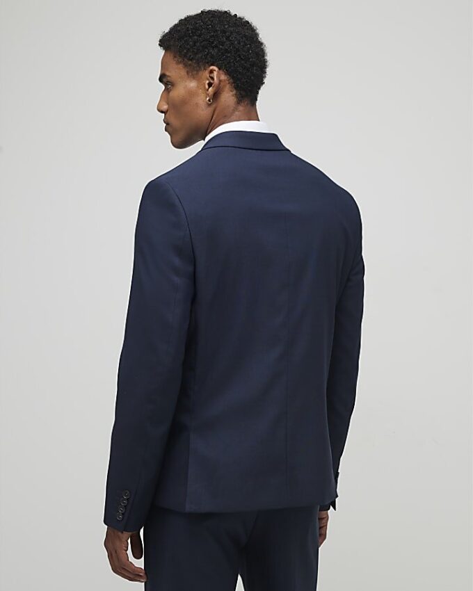Marinblå stretchig slim fit-kostymjacka