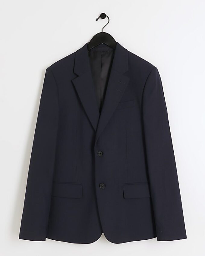 Marinblå stretchig slim fit-kostymjacka