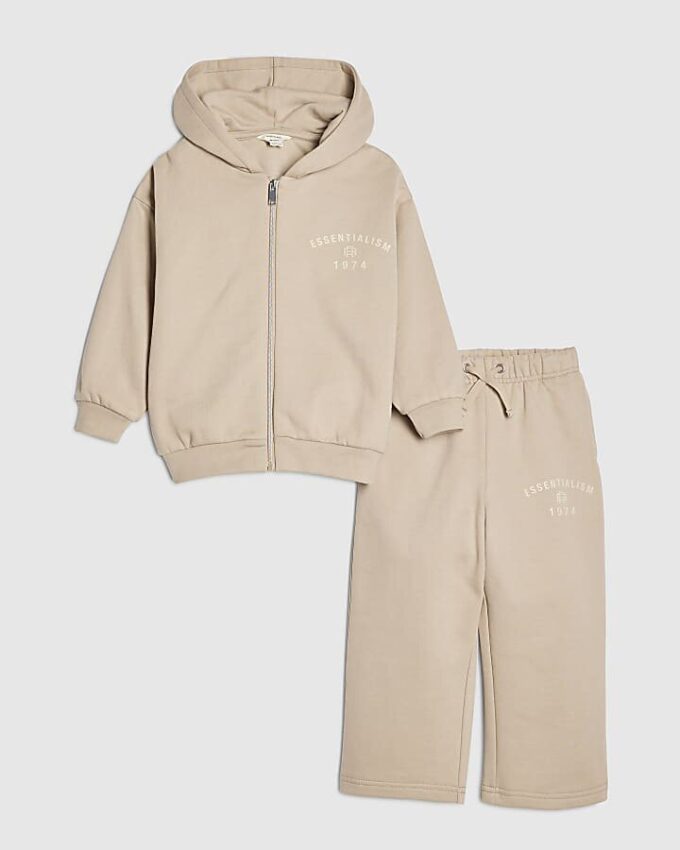 Mini Boys Beige Essentialism Hoodie Set Mini Boys Beige Essentialism Hoodie Set