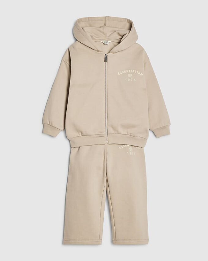 Mini Boys Beige Essentialism Hoodie Set Mini Boys Beige Essentialism Hoodie Set