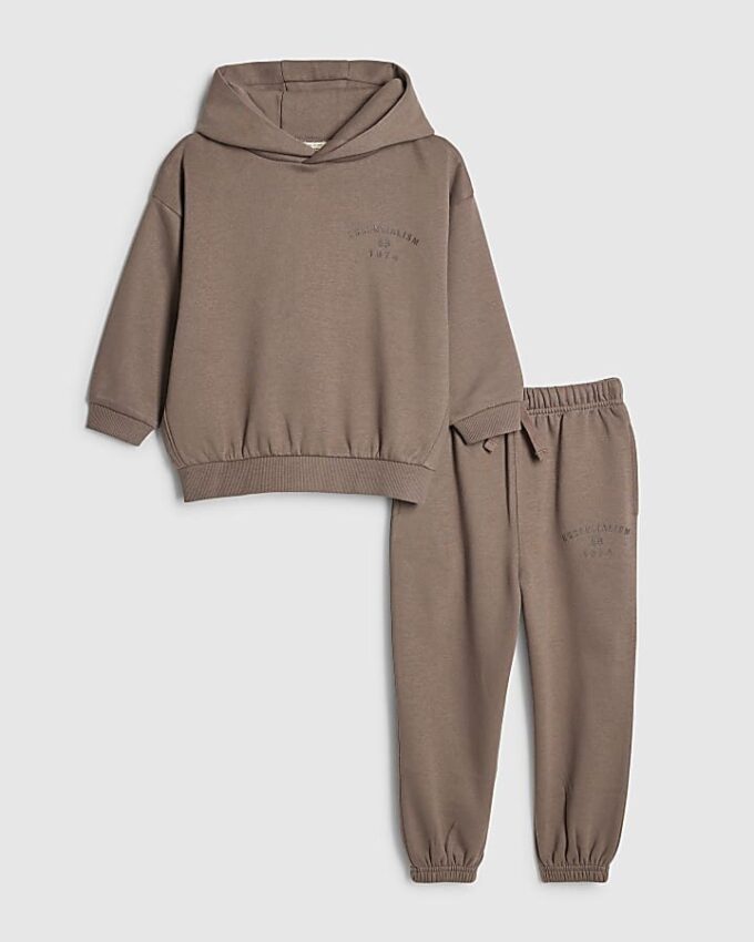 Mini Boys Brown Essentialism Hoodie Set Mini Boys Brown Essentialism Hoodie Set