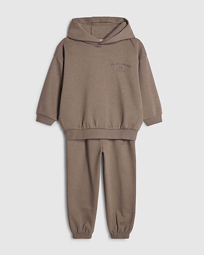 Mini Boys Brown Essentialism Hoodie Set Mini Boys Brown Essentialism Hoodie Set