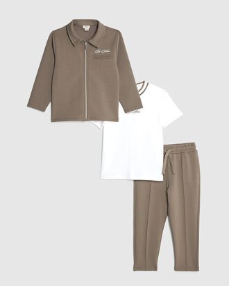 Mini Boys brun jacka 3-delars set