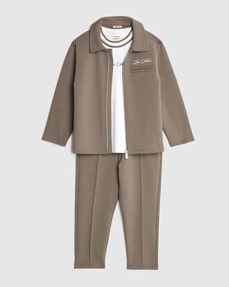 Mini Boys brun jacka 3-delars set