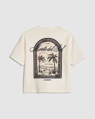 Mini Boys Cream Textured Palm Tree T-shirt