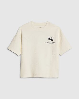 Mini Boys Cream Textured Palm Tree T-shirt