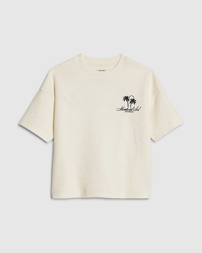 Mini Boys Cream Textured Palm Tree T-shirt