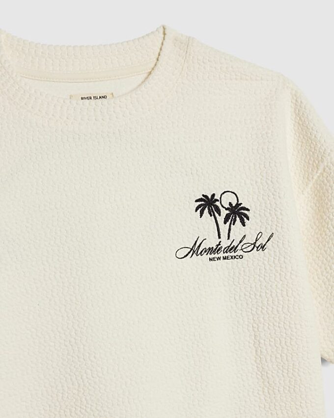Mini Boys Cream Textured Palm Tree T-shirt