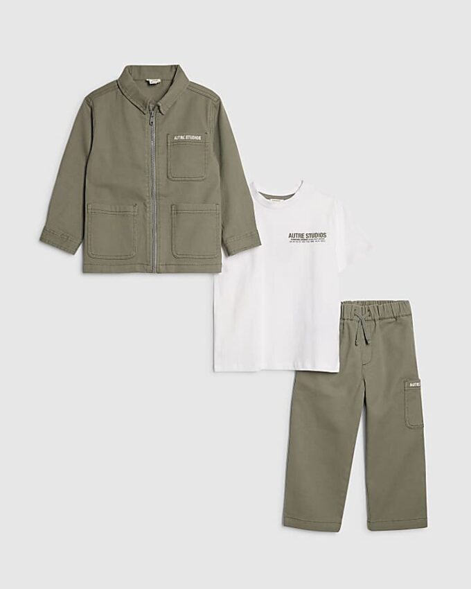 Mini Boys Green Twill Shirt 3 Piece Set Mini Boys Green Twill Shirt 3 Piece Set
