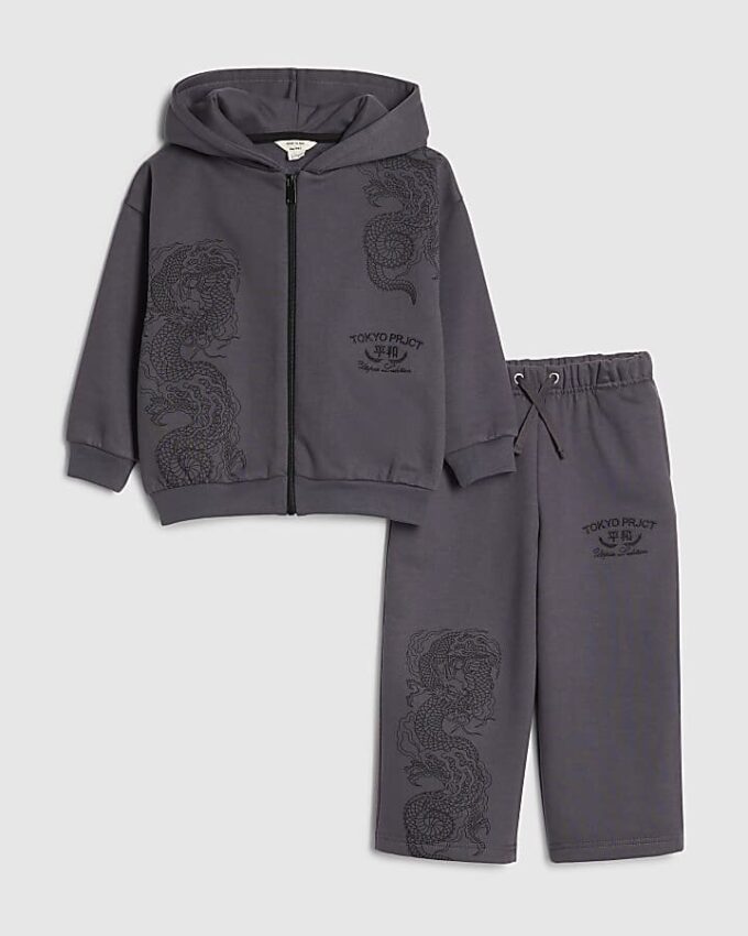 Mini Boys Grey Japanese Dragon Hoodie Set Mini Boys Grey Japanese Dragon Hoodie Set