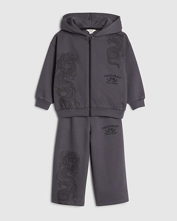 Mini Boys Grey Japanese Dragon Hoodie Set Mini Boys Grey Japanese Dragon Hoodie Set