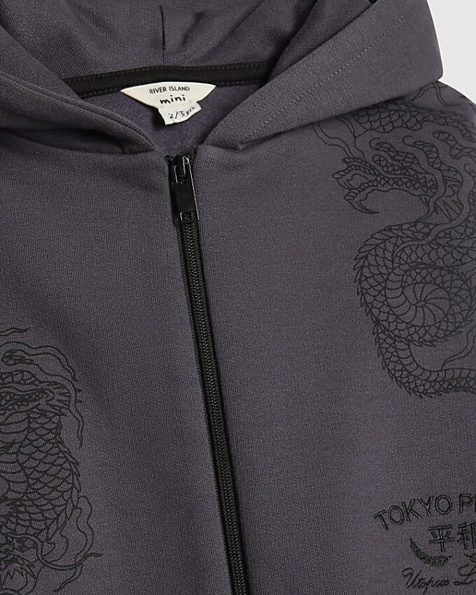 Mini Boys Grey Japanese Dragon Hoodie Set Mini Boys Grey Japanese Dragon Hoodie Set