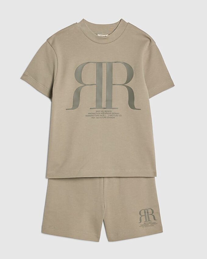 Mini Boys Khaki RR T-shirt och shorts-set Mini Boys Khaki RR T-shirt och shorts-set