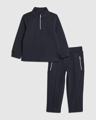Mini Boys Navy Zip Funnel Sweatshirt Set