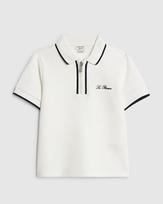 Mini Boys vit slim fit texturerad polotröja