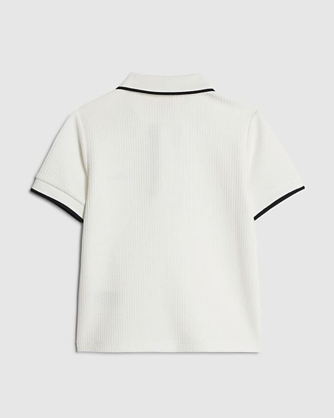 Mini Boys vit slim fit texturerad polotröja
