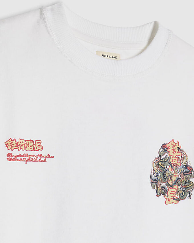 Mini Boys vit T-shirt med japansk drake