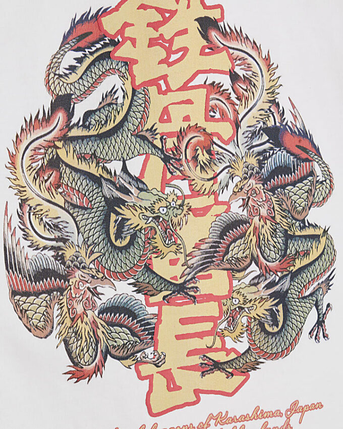 Mini Boys vit T-shirt med japansk drake