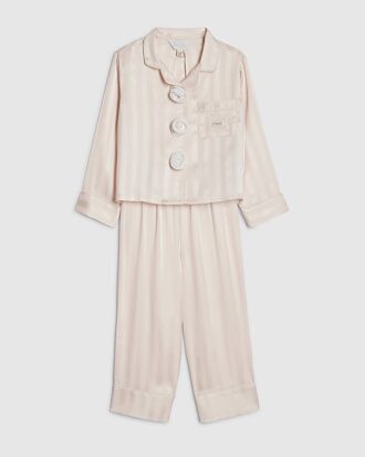 Mini-flickor rosa satinpyjamas med korsage
