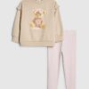 Mini Girls Beige Bow Hat Bear Sweatshirt Set Mini Girls Beige Bow Hat Bear Sweatshirt Set