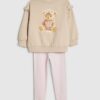 Mini Girls Beige Bow Hat Bear Sweatshirt Set Mini Girls Beige Bow Hat Bear Sweatshirt Set