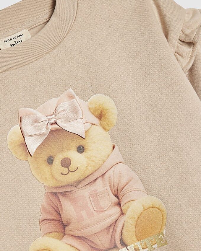 Mini Girls Beige Bow Hat Bear Sweatshirt Set Mini Girls Beige Bow Hat Bear Sweatshirt Set