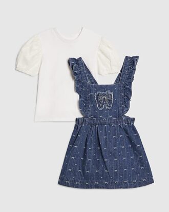 Mini Girls blå skjortklänning med rosett