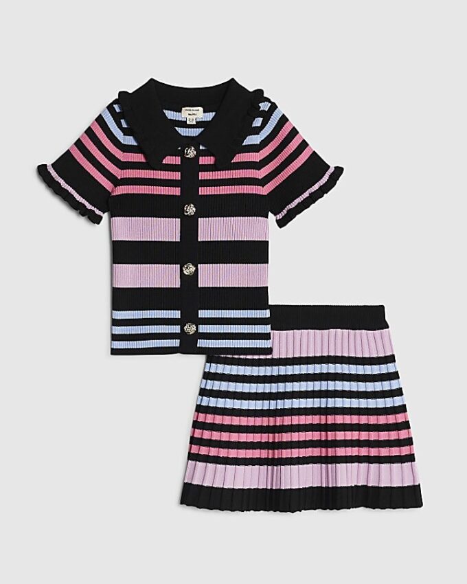 Mini Girls Black Stripe Polo Shirt Set Mini Girls Black Stripe Polo Shirt Set