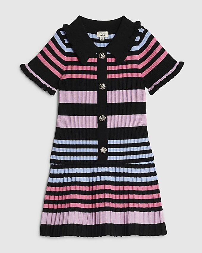 Mini Girls Black Stripe Polo Shirt Set Mini Girls Black Stripe Polo Shirt Set