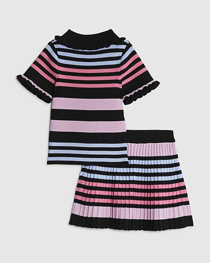 Mini Girls Black Stripe Polo Shirt Set Mini Girls Black Stripe Polo Shirt Set