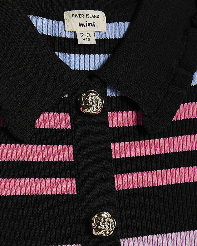 Mini Girls Black Stripe Polo Shirt Set Mini Girls Black Stripe Polo Shirt Set