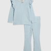 Mini Girls Blue Cable Knitted T-Shirt Set Mini Girls Blue Cable Knitted T-Shirt Set