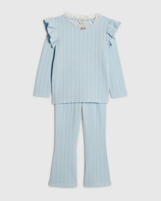 Mini Girls Blue Cable Knitted T-Shirt Set