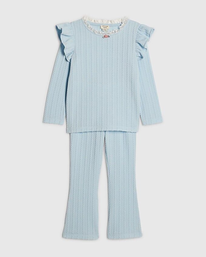 Mini Girls Blue Cable Knitted T-Shirt Set Mini Girls Blue Cable Knitted T-Shirt Set