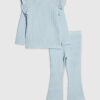 Mini Girls Blue Cable Knitted T-Shirt Set Mini Girls Blue Cable Knitted T-Shirt Set