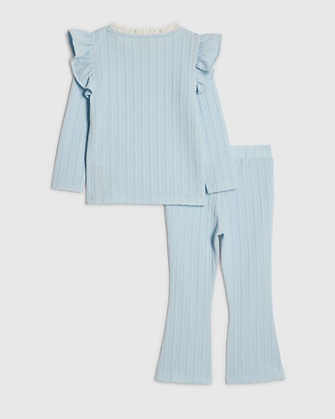 Mini Girls Blue Cable Knitted T-Shirt Set Mini Girls Blue Cable Knitted T-Shirt Set