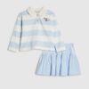Mini Girls Blue Stripe Polo Shirt Set Mini Girls Blue Stripe Polo Shirt Set