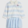 Mini Girls Blue Stripe Polo Shirt Set Mini Girls Blue Stripe Polo Shirt Set